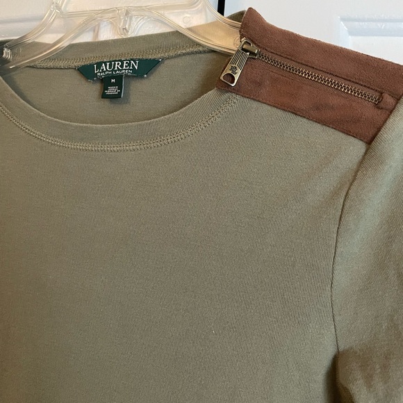 Lauren Ralph Cotton Blend Long Sleeve Suede Elbow Patch Shirt M Cabincore Preppy - Picture 2 of 4